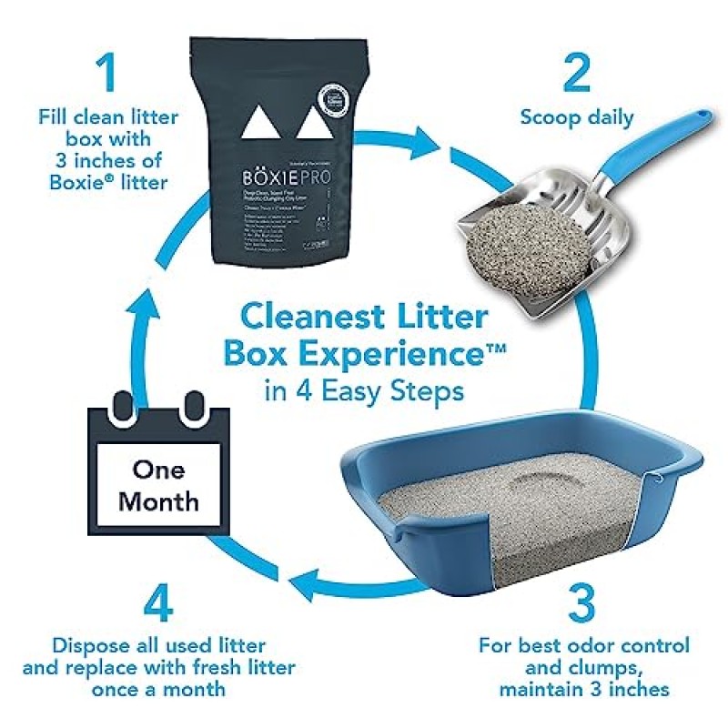 BoxiePro 딥 클린 프로바이오틱 클럼핑 클레이 고양이 쓰레기 - 무향 - 40 lb - 고양이 활성화 프로바이오틱스 - 오래 지속되는 냄새 제어, 매우 깨끗한 상태 유지, 99.9% 먼지 없음