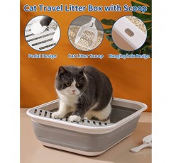BNOSDM 노인 고양이를 위한 대형 고양이 쓰레기 상자 - 접이식 새끼 고양이 국자가 있는 여행용 쓰레기 상자 접이식 고양이 화장실 개방형 얕은 고양이 아픈 장애인 노령 고양이를 위한 변기 팬 회색