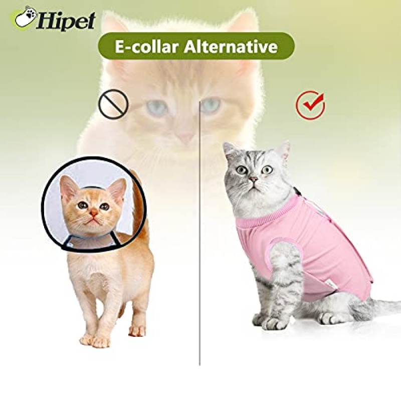 복부 상처 또는 피부 질환을 위한 Hipet 고양이 수술 회복복, E-Collar & Cone 대체, 수술 후 고양이 Onesie 착용 방지 핥기