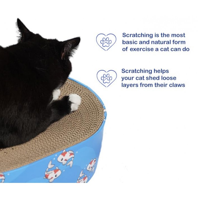 고양이 보닛 타원형 고양이 아마추어 및 침대 | 2 in 1 오래 지속되는 내구성이 뛰어난 판지 고양이 긁는 보드와 침대는 고양이의 발톱을 건강하게 유지하는 데 도움이 됩니다 | 오목한 디자인으로 편안한 휴식 공간 제공