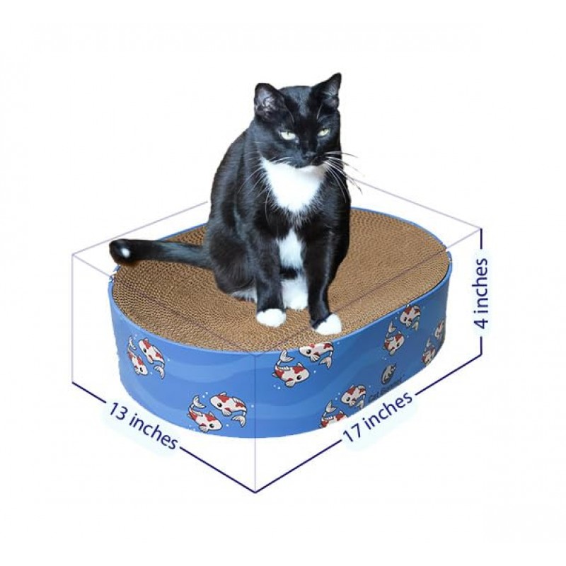 고양이 보닛 타원형 고양이 아마추어 및 침대 | 2 in 1 오래 지속되는 내구성이 뛰어난 판지 고양이 긁는 보드와 침대는 고양이의 발톱을 건강하게 유지하는 데 도움이 됩니다 | 오목한 디자인으로 편안한 휴식 공간 제공