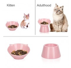 분리 가능한 높은 고양이 그릇, 15° 기울어진 고양이 먹이 그릇 구토 방지, 수염 친화적, 척추 보호를 위한 조절 가능한 고양이 접시, 성인 새끼 고양이