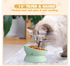 Bokon 4 Pcs 플라스틱 기울어 진 높은 고양이 그릇 제기 된 고양이 먹이 그릇 애완 동물 고양이 높은 먹이 그릇 평평한 고양이를위한 제기 된 고양이 접시, 애완 동물의 척추, 새끼 고양이, 물 (녹색) 보호