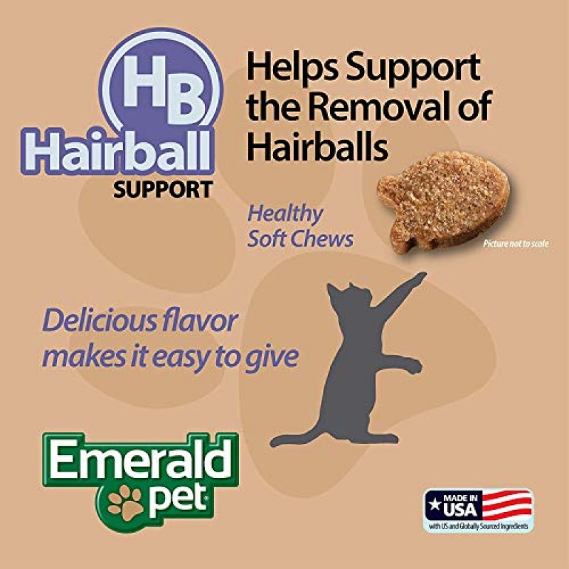 Emerald Pet 헤어볼 고양이 건강 츄 3팩, 각 2.5온스, 곡물 무함유, 미국산