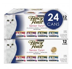 Purina Fancy Feast 고단백 시니어 습식 고양이 사료 버라이어티 팩, 시니어 7+ 닭고기, 쇠고기 및 참치 잔치 - (12팩 2팩) 3 oz. 캔