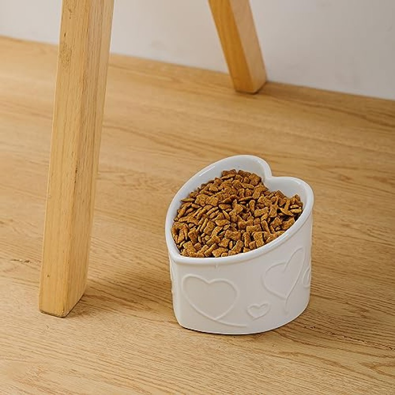 KITCHENLESTAR 세라믹 고양이 그릇 기울어진 높은 음식 그릇 또는 물 그릇 작은 고양이를 위한 애완동물 그릇 - 스트레스 프리, 역류 방지, 식기세척기 및 전자레인지 안전, 납 및 카드뮴 없음(화이트-2개)