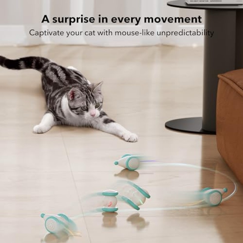 실내 고양이를 위한 PETLIBRO 대화형 고양이 장난감, [2023 업그레이드] 새끼 고양이 장난감, LED 조명이 포함된 자동 고양이 장난감, 고양이 쥐 장난감, USB 충전식 움직이는 고양이 장난감, 스마트 감지 전기 고양이 장난감