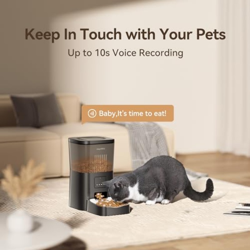 Espelho 자동 고양이 급식기 원격 급식을 위한 앱 제어 기능이 있는 고양이 및 개용 WiFi 애완동물 사료 디스펜서, 건조 식품용 건조제 가방, 하루 최대 10끼 식사, 10초 음성 녹음기