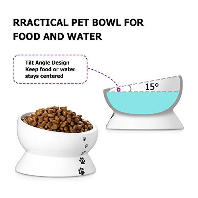 Y YHY 높은 고양이 먹이 그릇, 15oz 제기 고양이 먹이 및 물 그릇 기울어 진 세라믹 고양이 물 그릇 실내 고양이에게 친숙한 수염, 식기 세척기 안전