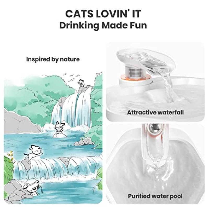 CAT CARE 고양이 분수-84oz/2.5L 매우 조용한 애완동물 분수, 초여과 기술이 적용된 자동 개 물그릇 디스펜서, 다양한 불순물 제거, 휴먼 그레이드 식수대 블루