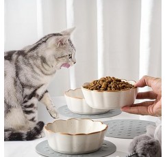 SIDUCAL 고양이 그릇 - 3개 고양이 먹이 그릇 실리콘 미끄럼 방지 매트가 있는 고양이 접시, 실내 고양이용 5인치 고양이 그릇, 애완 동물 애호가를 위한 세라믹 고양이 먹이 및 물 그릇 세트 - 흰색
