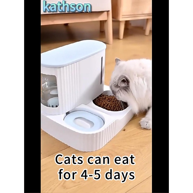 kathson 자동 고양이 급수기 및 급수기, 중력 급수기 고양이 건조 식품 애완동물 급수기 및 급수기 2 in 1 자동 고양이 급수기 및 실내 실외 고양이용 급수기(회색)