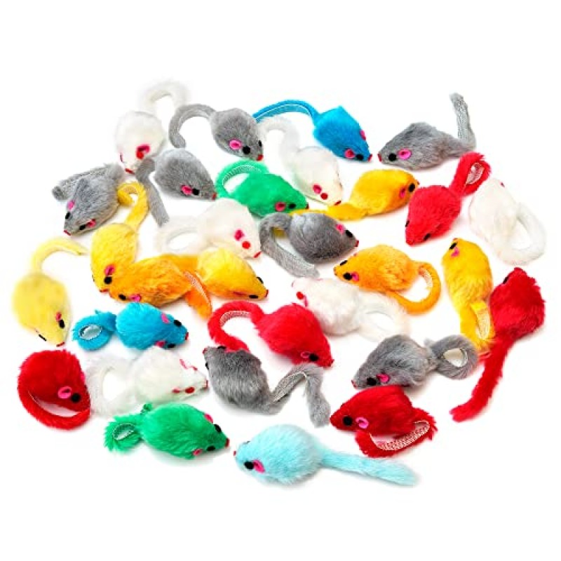 CHIWAVA 36PCS 4.1' 모피 고양이 장난감 쥐 딸랑이 작은 쥐 새끼 고양이 대화형 놀이 다양한 색상