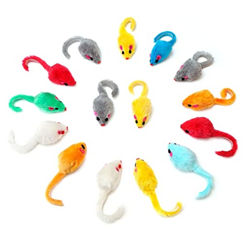 CHIWAVA 36PCS 4.1' 모피 고양이 장난감 쥐 딸랑이 작은 쥐 새끼 고양이 대화형 놀이 다양한 색상