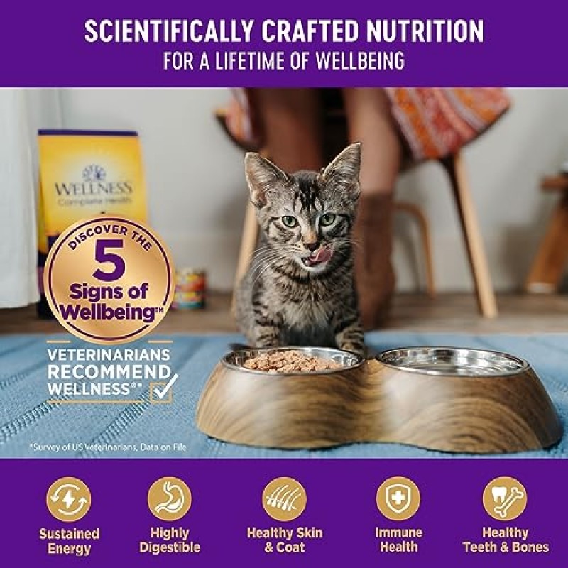 Wellness Complete Health 곡물 없는 습식 통조림 고양이 사료, 천연 성분, 실제 고기로 제작, 모든 품종, 부드러운 페이트(새끼 고양이, 흰살 생선, 3온스 캔, 24팩)