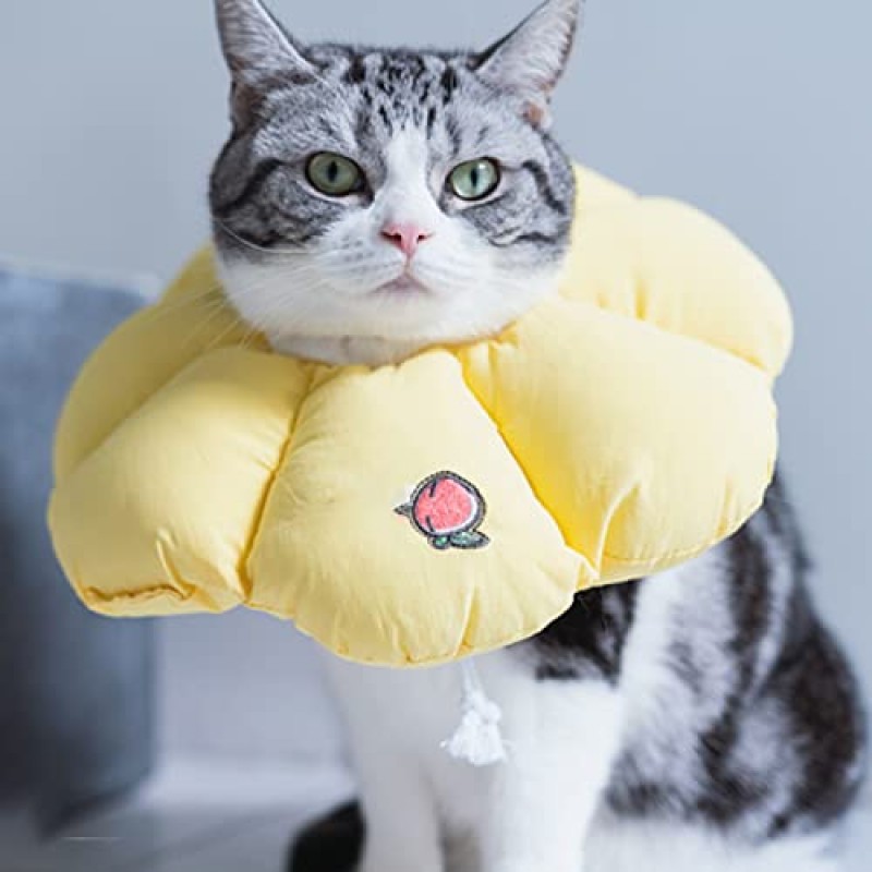 조절 가능한 회복 칼라 고양이를 위한 부드러운 귀여운 방수 엘리자베스 칼라 콘 칼라 물린 긁힘을 방지하기 위한 수술 후 보호 복구 새끼 고양이 칼라(ELC07-yellow-l)