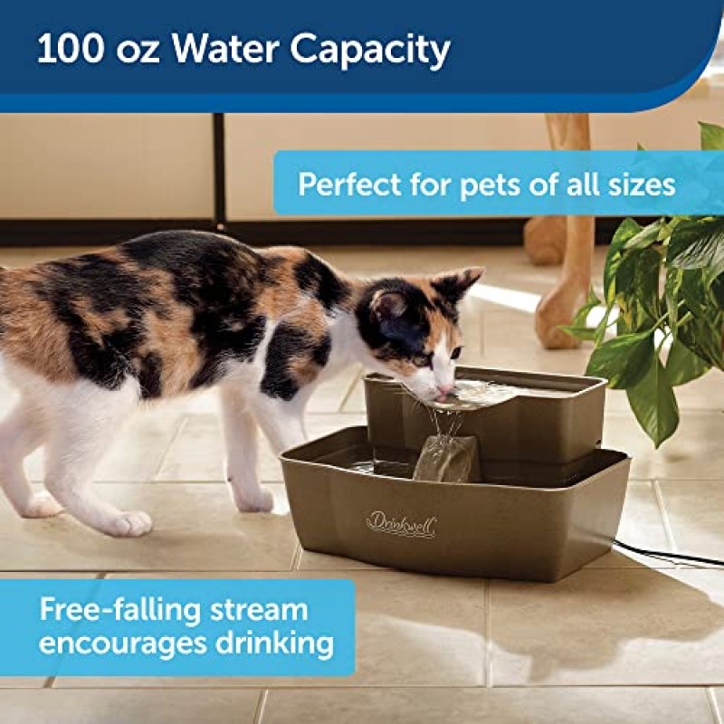 PetSafe 다층 분수 – 고양이와 개에게 적합한 대형 급수기 – 마실 수 있는 높이 2단계 – 노령 애완동물에게 적합 – 100온스 용량 – 신선하고 여과된 물