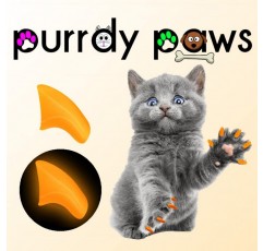 Purrdy Paws 40팩 고양이 발톱용 소프트 네일 캡 주황색 야광(중간)