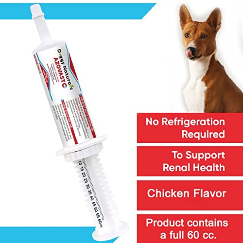 개와 고양이를 위한 Azovast Plus 신장 건강 보조제, 경구용 페이스트(60cc) - 냉장 보관 불필요 - 신장 기능 지원 및 신장 독소 관리에 도움 치킨 맛(미국산(60cc))