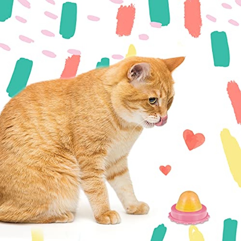 12 조각 고양이 간식 사탕 공 핥을 수 있는 설탕 공 식용 개박하 고양이 장난감 공 새끼 고양이 핥기 달콤한 공 고양이는 고양이를 위한 사탕 공을 취급합니다 새끼 고양이 핥기 놀이(핑크색)