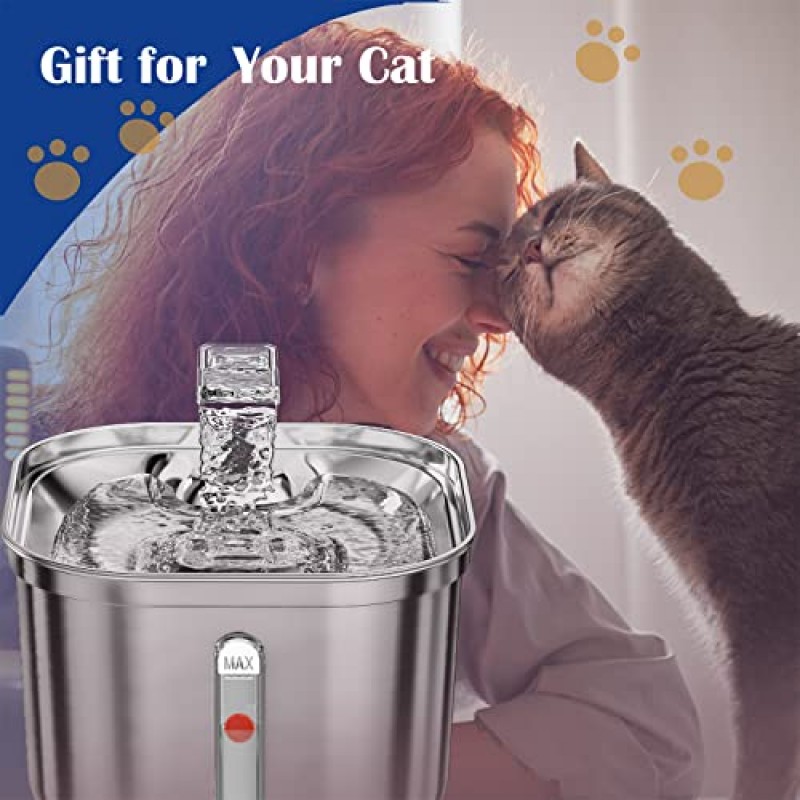 Homtyler 스테인레스 스틸 다중 애완 동물 고양이 내부 분수, 교체 필터 3개 및 초저소음 펌프, 2.2L/73oz 자동 개 디스펜서 물 그릇