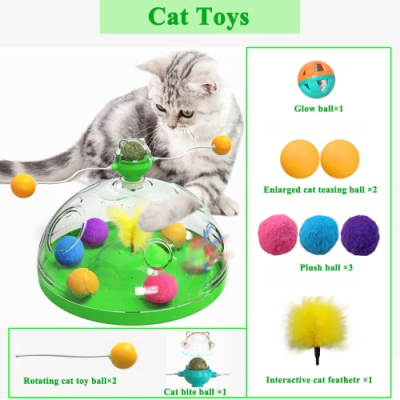 DAYHAP 고양이 장난감, 고양이를 위한 실내 고양이 장난감, 대화형 고양이 장난감, 실내 고양이를 위한 새끼 고양이 장난감, 트랙볼과 깃털이 포함된 다기능 고양이 장난감, 생일 선물로 적합한 고양이 용품(녹색)