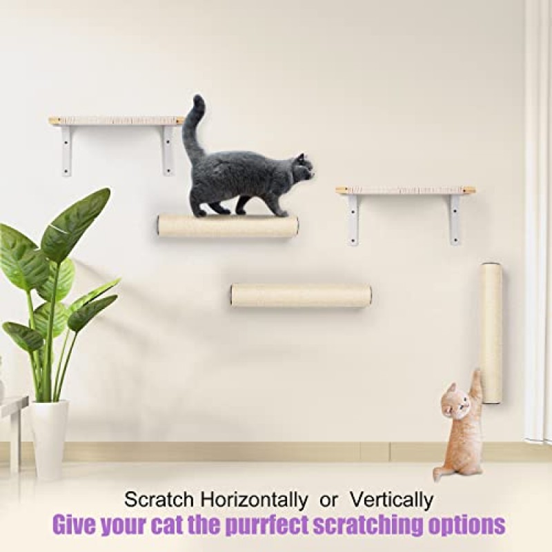 BEBOBLY 벽걸이형 고양이 긁기 포스트(실내 고양이용) | 새끼 고양이 벽 선반 등반 가구| 사이 잘삼 밧줄 고양이 발톱 아마추어 나무 | 케이지 장착 등반 휴식을 위한 단단한 나무 산책로