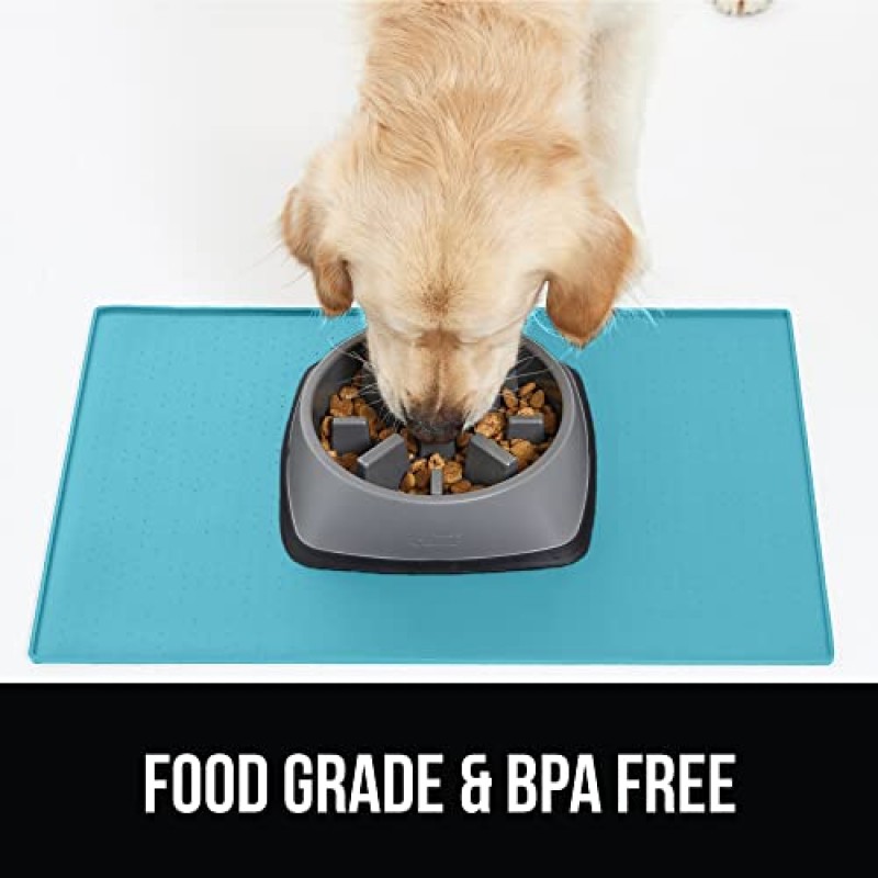 고릴라 그립 100% 방수 돌출 가장자리 BPA 무함유 실리콘 애완동물 먹이 매트, 개 고양이 사료 매트 유출물 포함 바닥 보호 고양이와 개를 위한 플레이스매트 물그릇 애완동물 액세서리 18.5x11.5 청록색