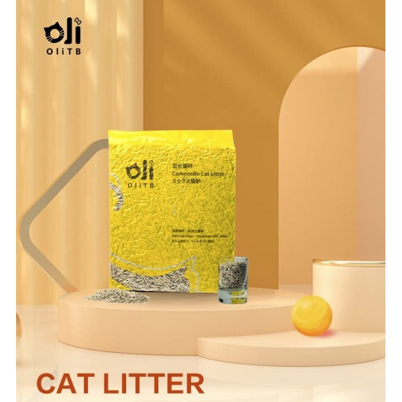 OliTB 고양이 쓰레기, 수세식, 무취, 초흡수성 고속 건조, 먼지 없음, 친환경(2봉지)