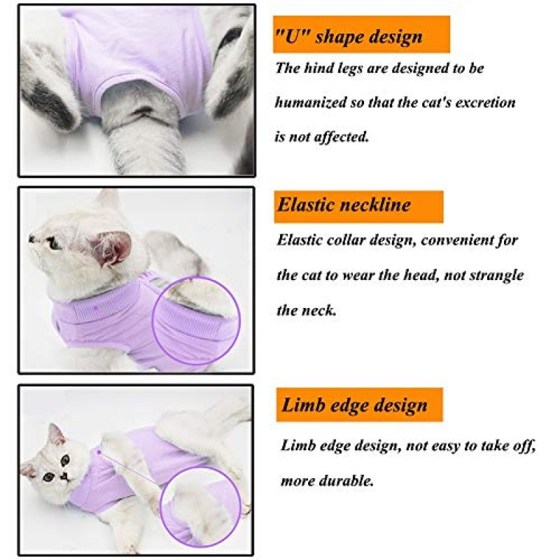 복부 상처 또는 피부 질환을 위한 Coppthinktu 고양이 회복복, 고양이와 개를 위한 통기성 E-칼라 대안, 수술 후 핥는 상처 방지 착용 - 탄력 있는 밴드가 있는 목
