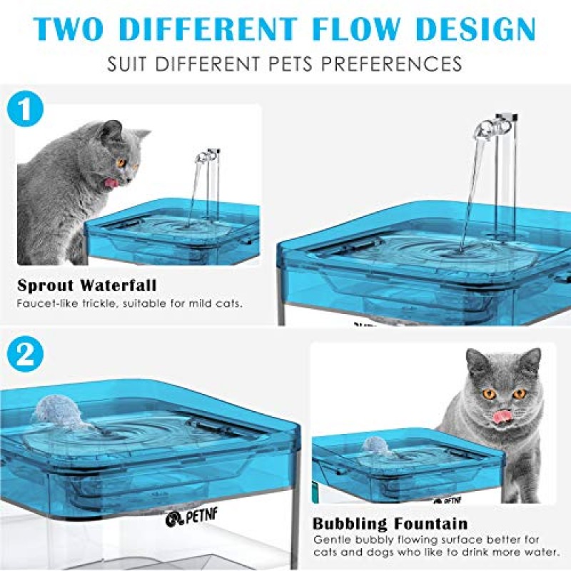 PETNF 고양이 분수, 2021 업그레이드된 애완 동물 분수 101oz/3L 개 고양이 물 디스펜서, LED 조명이 장착된 스마트 펌프, 2개의 필터가 있는 매우 조용한 자동 고양이 식수대, 3개의 물 흐름 설정