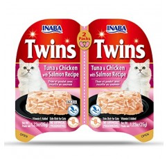고양이용 Inaba Twins, 곡물이 들어가지 않은 잘게 썬 닭고기 및 육수 젤리 반찬 컵, 1회 제공량당 1.23온스, 총 19.68온스(16회 제공), 참치 및 닭고기와 연어 레시피