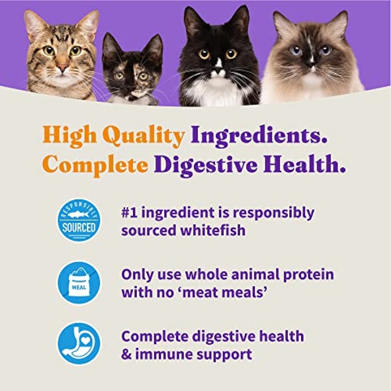 Halo Holistic 고양이 사료 민감한 위장 지원을 위한 건식 자연산 흰살생선 레시피, 완벽한 소화 건강, 건식 고양이 사료 가방, 민감한 위장 포뮬러, 3파운드 가방