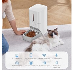 자동 고양이 급식기, 2.4G WiFi 앱이 탑재된 4L 애완동물 건조 식품 디스펜서, 고양이와 개를 위한 자동 애완동물 급식기, 시간 제한 고양이 급식기 프로그램 1-10끼 식사 및 30초 식사 통화, 건조 식품용 애완동물 사료 공급기 제어