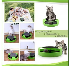 MSMUOEZ 고양이 장난감 달리는 쥐가 있는 실내 고양이 긁는 패드, 대화형 고양이 장난감 실내 고양이 마우스 이동 베스트 캐치 장난감 둥근 고양이 긁는 보드 둥근 고양이 장난감(녹색)