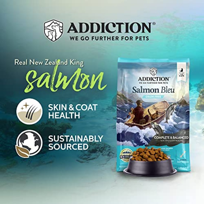 Addiction Salmon Bleu - 건식 고양이 사료 - 완전하고 균형 잡힌 식단 - 피부와 털 건강 고양이 포뮬러 - 프리미엄 킹 연어 기능 - 4 Lbs