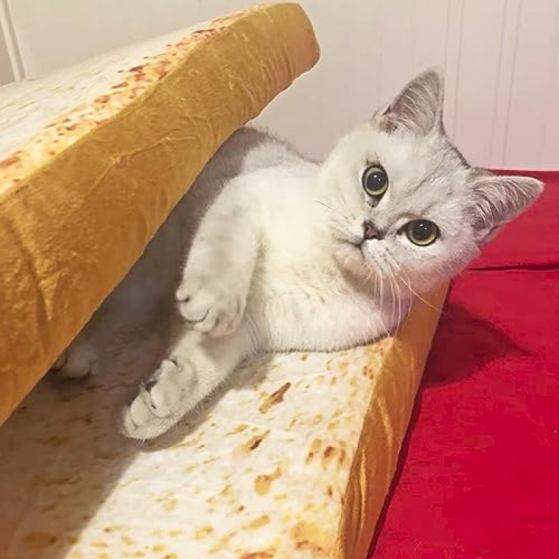 실내 고양이를 위한 Gefryco 고양이 침대, 고양이와 작은 개를 위한 애완 동물 매트 쿠션 창의적인 토스트 빵 슬라이스 매트리스 (스펀지 코어)
