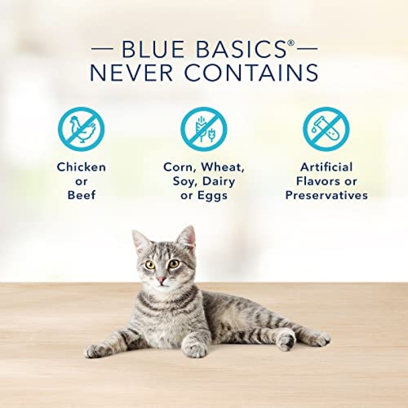 Blue Buffalo Basics 피부 및 위장 관리, 곡물 없음 천연 성인 페이트 습식 고양이 사료, 실내 칠면조 3온스 캔(24개 팩)