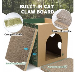 2층 스크래치 패드가 있는 골판지 고양이 집 실내 고양이를 위한 고양이 놀이 집 골판지 Scratcher 상자 고양이 생일을 위한 장난감을 긁는 고양이, 토끼 작은 동물을 위한 은신처.