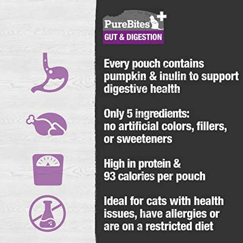 PureBites Plus Squeezables 고양이 간식 • 토퍼 71g | 장 & 소화 | 5가지 성분 | 15개의 경우