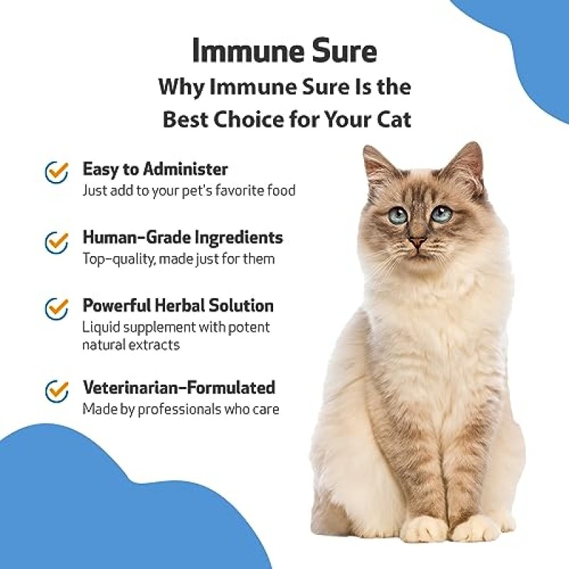 Pet Wellbeing Immune Sure for Cats - 수의사 제조 - 면역 체계 지원 및 보호 - 천연 허브 보조제 2온스(59ml)