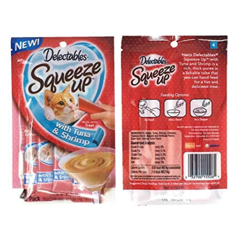 Delectables Squeeze Up Hartz Cat Treats 3가지 맛 버라이어티 팩 번들(참치, 닭고기, 참치 및 새우; 각 2.0온스)
