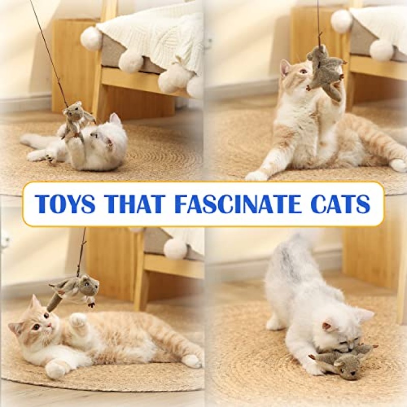 Pawsayes 고양이 장난감, 실내 고양이를 위한 대화형 자동 펄럭이는 마우스 고양이 장난감, 삐걱거리는 개박하 날다람쥐 고양이 장난감 선물, 운동을 위한 USB 충전식 마우스 새끼 고양이 장난감