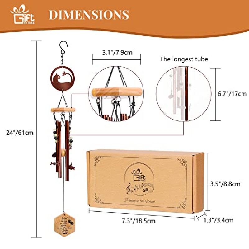 GiftAmaz 고양이 애완 동물 기념 바람 차임, 애완 동물 소유자를위한 24 인치 애완 동물 동정 바람 종소리 기념 선물, 애완 동물 손실 선물, 야외 정원 파티오 베란다 장식을위한 고양이 기억 선물