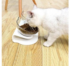 제기 스탠드가있는 고양이 높은 그릇, 15도 기울어 진 디자인 목 보호대 스탠드 고양이 또는 작은 개를위한 애완 동물 사료 급수기 그릇