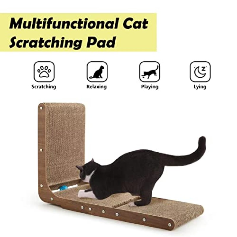 Papercat 고양이 Scratcher, L 모양 고양이 스크래치 패드, 26.8 인치 벽걸이 형 골판지 고양이 Scratchers 공 가구 보호 장치 실내 고양이를위한 긁는 패드