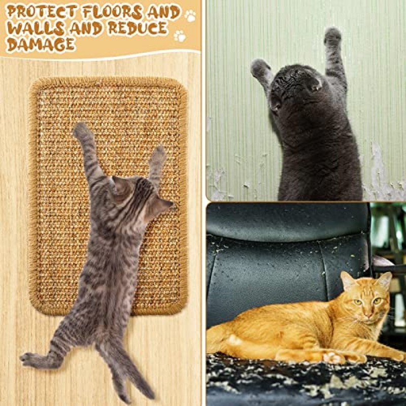 8 조각 접착 루프 테이프가있는 고양이 스크래치 매트 고양이 용 스크래치 매트 7.8x11.8 인치 사이 잘삼 고양이 스크래치 매트 고양이 스크래치 패드 사이 잘삼 매트 수평 고양이 긁는 패드 깔개