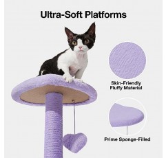 VETRESKA 17.8인치 실내 고양이용 캣타워, 하트 모양의 플랫폼, 황마 사이잘로 덮인 긁는 기둥, 푹신한 농어, 소형 및 대형 고양이용 볼이 있는 다단계 고양이 가구, 보라색