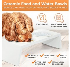 DCSP 애완동물 소형 개 및 고양이용 승강식 애완동물 급식기(2개의 세라믹 음식 및 물그릇 포함), 실내 및 실외 급식 지원, 높은 목재 프레임, 미끄럼 방지 베이스(검은색)