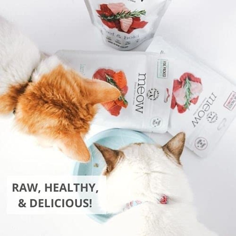 The New Zealand Natural Pet Food Co. Meow Lamb & Hoki 동결 건조 생 고양이 사료, 믹서 또는 토퍼 또는 간식 - 고단백질, 천연, 제한된 성분 레시피 1.76온스